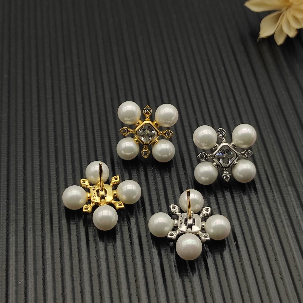 David Yurman Elegant Pearl Stud Earrings with Diamond Accents